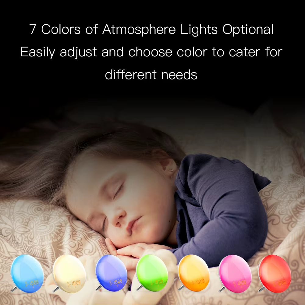 Wifi Smart Wake up Light Workday Alarm Clock with 7 Colors Sunrise/Sunset Smart Life Tuya APP Works with Alexa Google Home