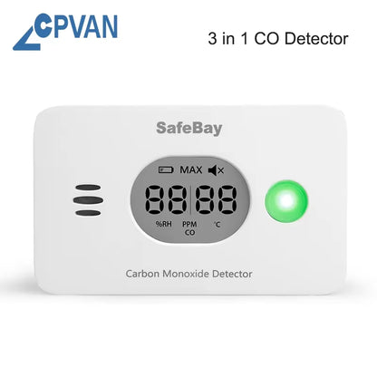 CPVAN Wireless 3-In-1 Digital Screen Carbon Monoxide Detector with Temperature & Humidity for Home Security Protection CO Alarm