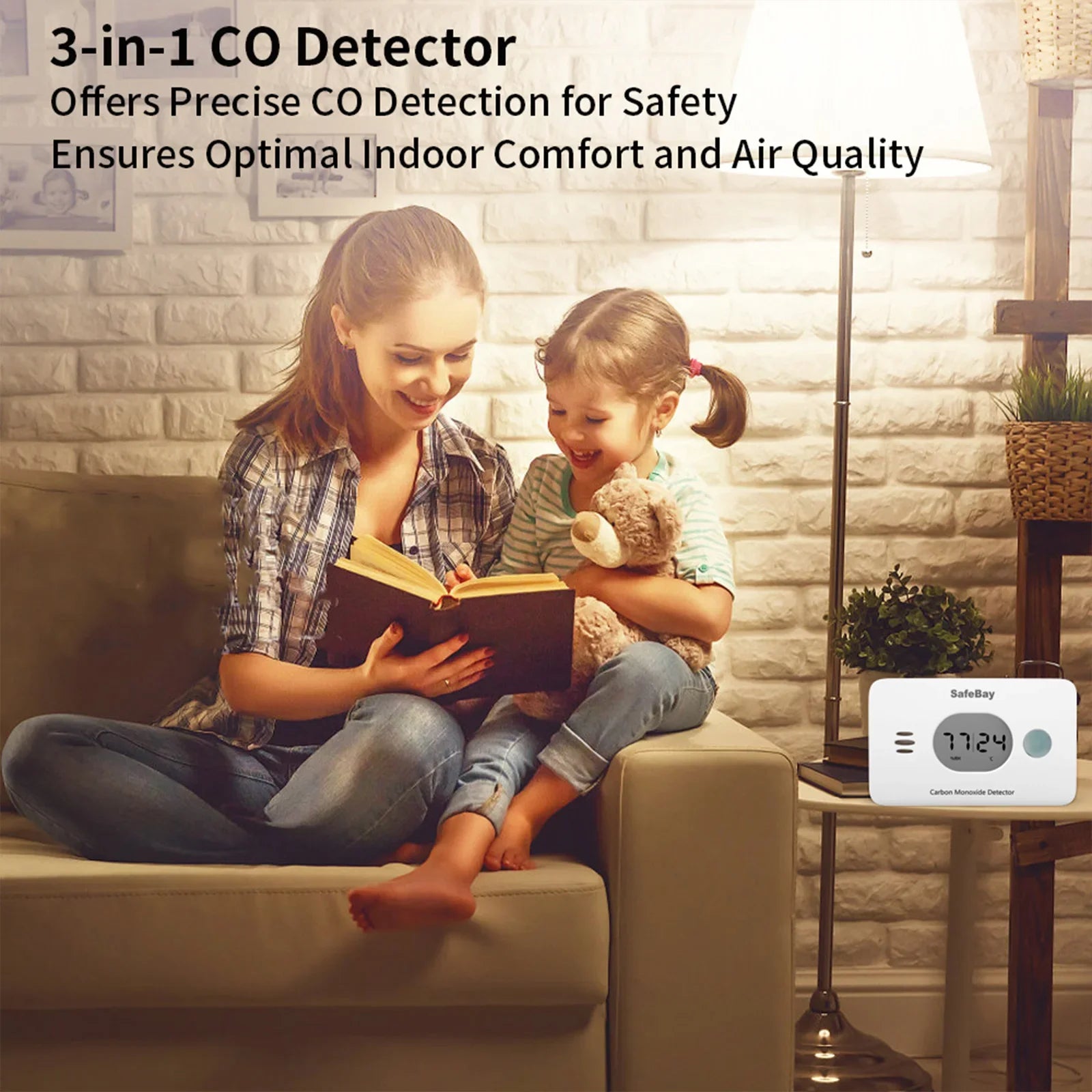 CPVAN Wireless 3-In-1 Digital Screen Carbon Monoxide Detector with Temperature & Humidity for Home Security Protection CO Alarm