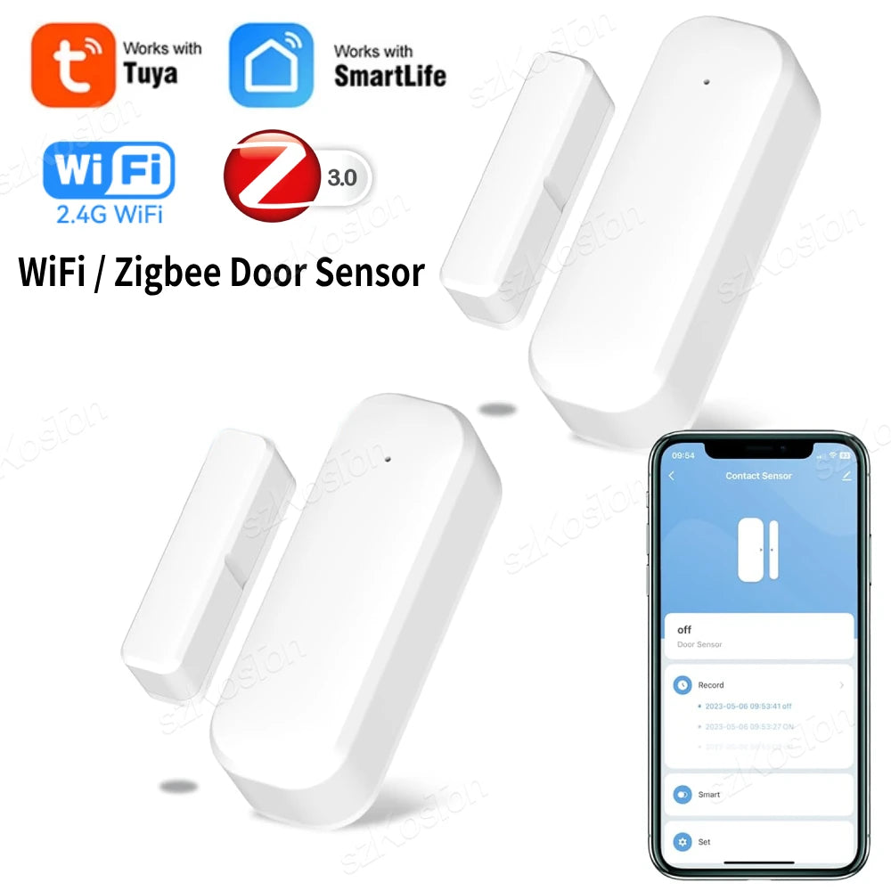 Tuya Wifi/Zigbee Door Window Sensor Smart Home Security Protection Alarm System Door Open / Closed Detectors for Alexa Google