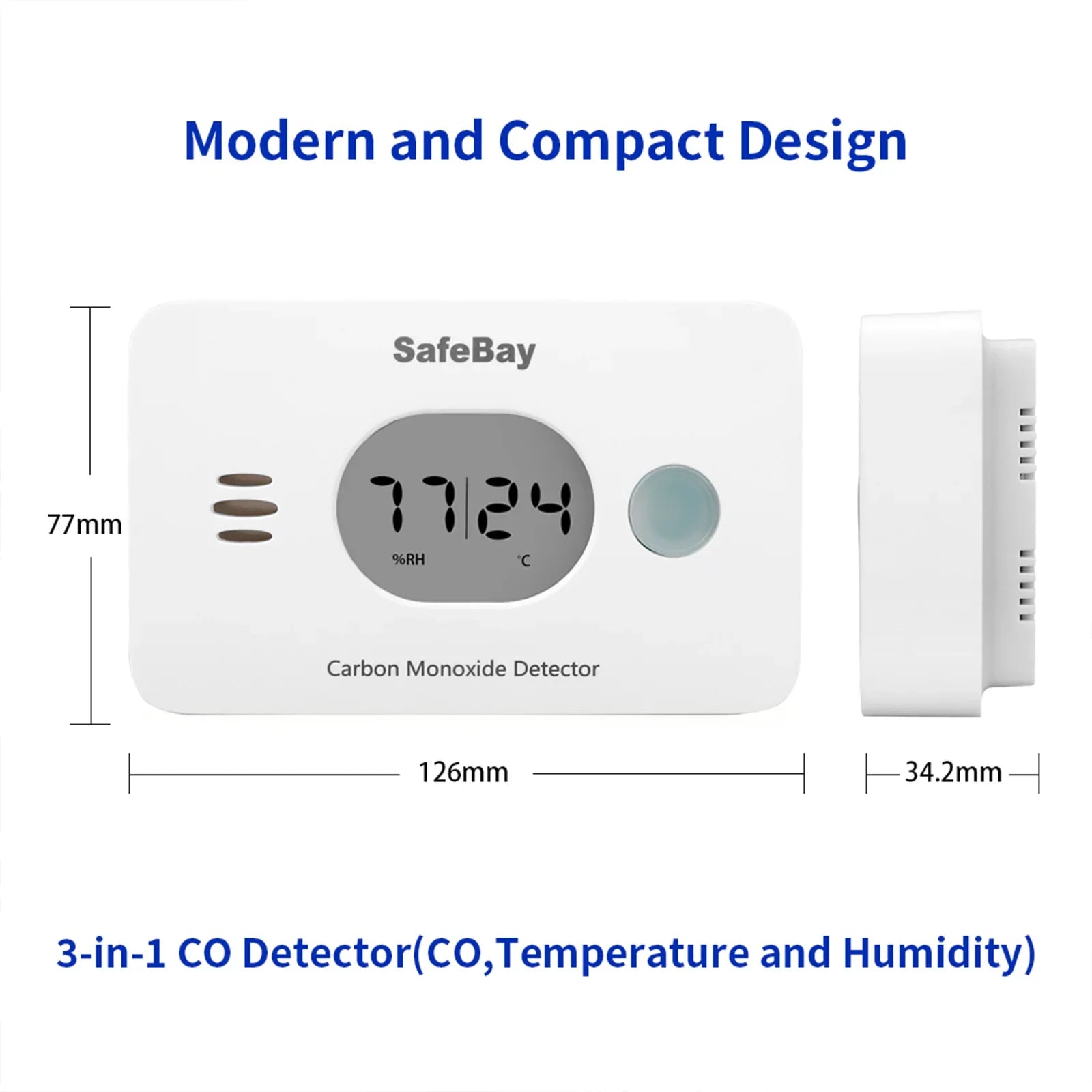 CPVAN Wireless 3-In-1 Digital Screen Carbon Monoxide Detector with Temperature & Humidity for Home Security Protection CO Alarm