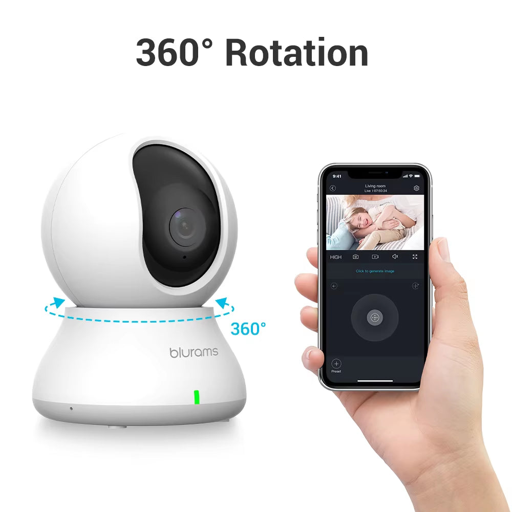 2.4＆5G Wifi Indoor Camera, 2K, 360° PTZ Pet Dog IP CCTV Camera with Phone App, 2-Way Talk, Night Vision, for Home Securi