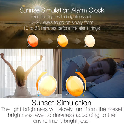 Wifi Smart Wake up Light Workday Alarm Clock with 7 Colors Sunrise/Sunset Smart Life Tuya APP Works with Alexa Google Home